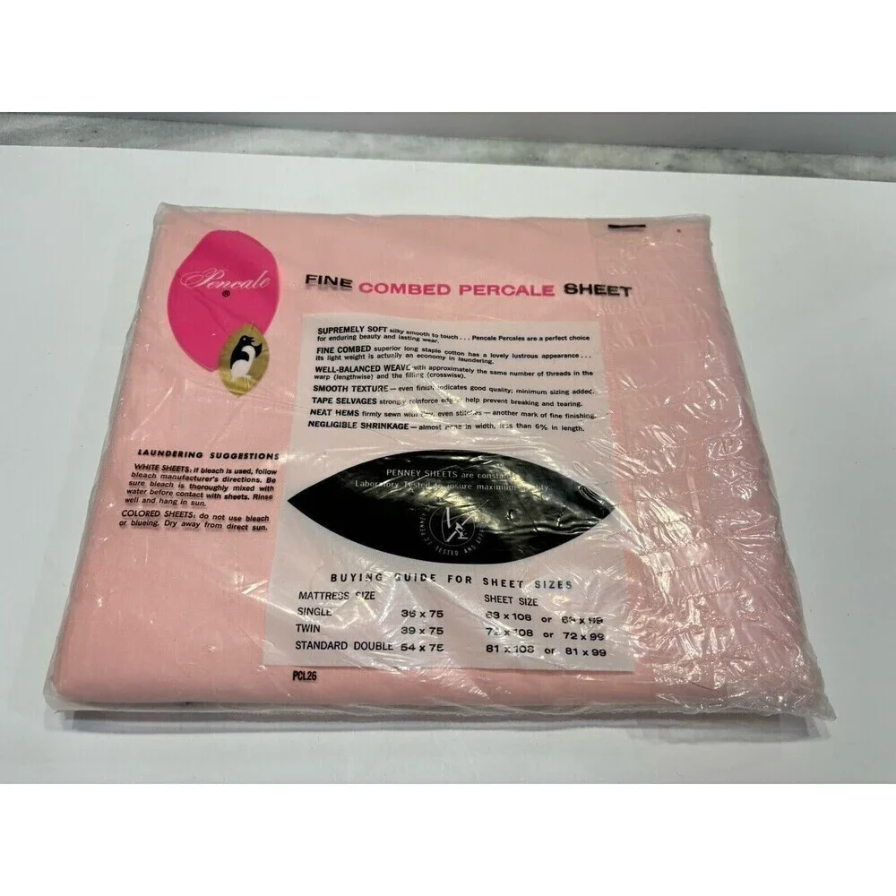 Vintage Penneys Fine Combed Percale Double Bed Flat Sheet 81x 108 All Cotton